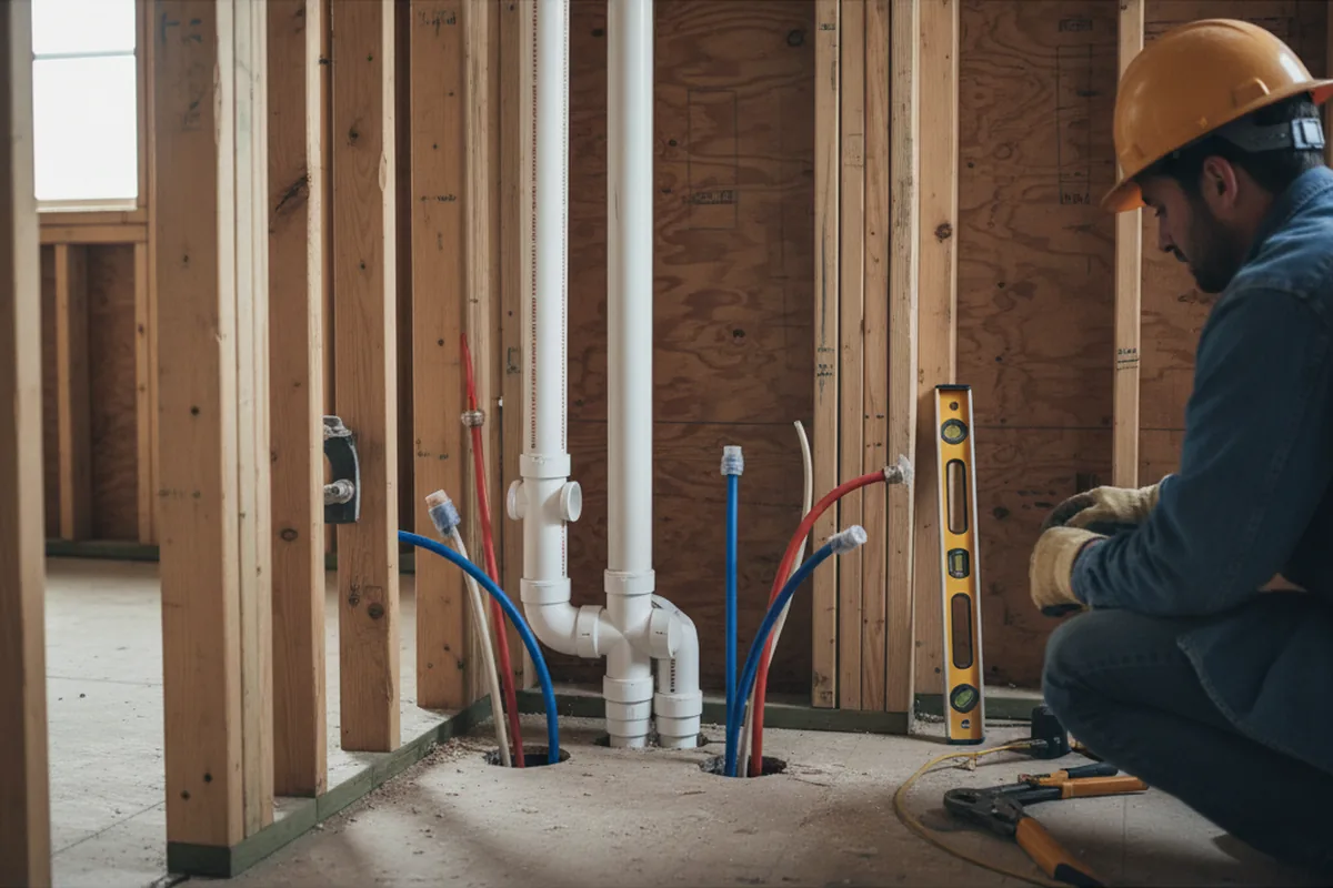 Drain and supply rough-in during Leak Detection in Springboro